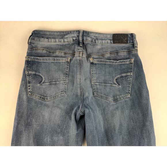 Womens American Eagle Outfitters Hi Rise Jeggings Size 6 Distressed Raw Hem Blue - Picture 6 of 12